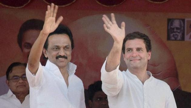 File photo of Congress president Rahul Gandhi and DMK leader MK Stalin in Umatchikulam, Madurai. (PTI Photo) File photo of Congress president Rahul Gandhi and DMK leader MK Stalin in Umatchikulam, Madurai. (PTI Photo)