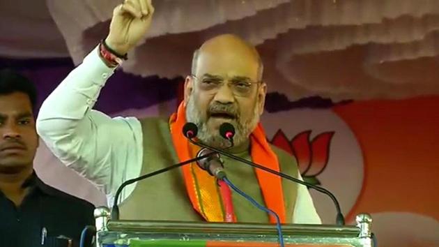 Amit Shah addressing a rally in Karnataka’s Devanahalli on Thursday. Amit Shah addressing a rally in Karnataka’s Devanahalli on Thursday.