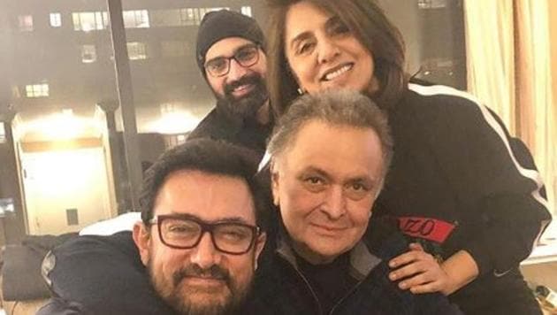 Rishi Kapoor, Aamir Khan and Neetu Kapoor met in New York recently.(Instagram)