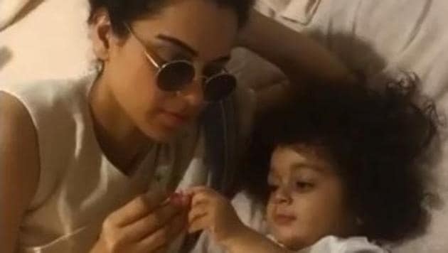 Kangana Ranaut plays with nephew Prithvi Raj in a new photo.