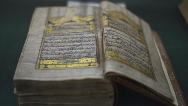 According to retired JMI history professor Azizuddin Husain, among the digitised books is “Ahkaam ul Adviya wa Qalba”—a medical science book written by 13th-century Persian scientist Abu Ali Sina in 1236 AD. “As per historical evidence, the book has only two copies in the world and Jamia has one of them,” said Husain, who was the former editor of the university’s archives section. (Burhaan Kinu / HT Photo)