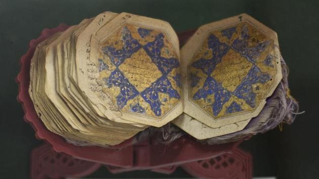 Around 2,230 rare books and manuscripts — including a 13th-century book by popular scientist of the time Abu Ali Sina, 18th century translated versions of the Mahabharata and Padmavat in Persian and Urdu and a copy of 17th-century Persian book on human anatomy—will soon be available online at Jamia Millia Islamia’s central library. The university concluded its yearlong process of conserving and digitising these rare books and manuscripts on Wednesday. (Burhaan Kinu / HT Photo)