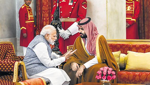 Prime Minister Narendra Modi with Saudi Arabia's Crown Prince Mohammed bin Salman during a banquet hosted, at Rashtrapati Bhavan in New Delhi, Feb 20, 2019(PTI)