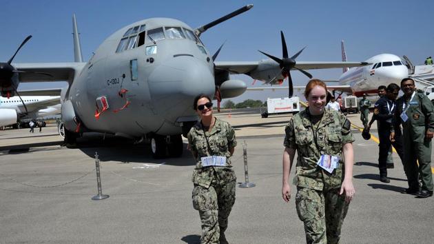 US Air Force personnel at the static display area during the show. (Shashidhar Byrappa / ANI)
