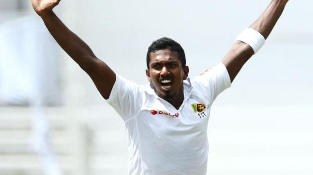 Sri Lanka's Vishwa Fernando appeals and gets the wicket of South Africa's Dean Elgar in the second over during day 1 of the first Test cricket match between South Africa and Sri Lanka held at the Kingsmead Stadium in Durban on February 13, 2019. (Photo by Anesh DEBIKY / AFP)(AFP) Sri Lanka's Vishwa Fernando appeals and gets the wicket of South Africa's Dean Elgar in the second over during day 1 of the first Test cricket match between South Africa and Sri Lanka held at the Kingsmead Stadium in Durban on February 13, 2019. (Photo by Anesh DEBIKY / AFP)(AFP)
