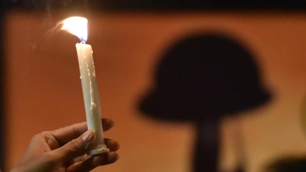 The Central Reserve Police Force Wives Association pay homage to the martyrs of the Pulwama terror attack on February 14, 2019, Jantar Mantar, New Delhi, February 16, 2019(Mohd Zakir/HT PHOTO) The Central Reserve Police Force Wives Association pay homage to the martyrs of the Pulwama terror attack on February 14, 2019, Jantar Mantar, New Delhi, February 16, 2019(Mohd Zakir/HT PHOTO)