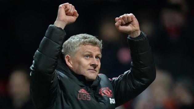 Manchester United interim manager Ole Gunnar Solskjaer celebrates after the match. (REUTERS) Manchester United interim manager Ole Gunnar Solskjaer celebrates after the match. (REUTERS)