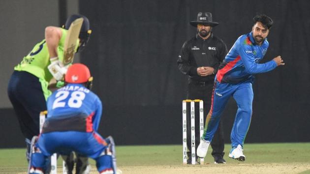 Khan got George Dockrell, Shane Getkate and Simi Singh on consecutive deliveries to shut the door on Ireland.(ICC Twitter) Khan got George Dockrell, Shane Getkate and Simi Singh on consecutive deliveries to shut the door on Ireland.(ICC Twitter)