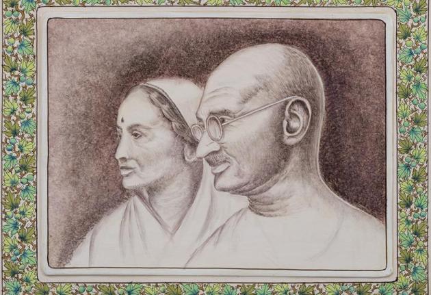 Ba and Bapu have been depicted in Papier Mache art, the soul of Kashmir’s culture. (HT photo)