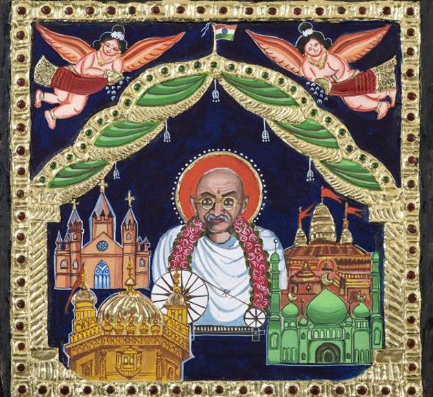 Sarva Dharma Sambhaav in a Tanjore painting that comes from Tamil Nadu. (HT photo)
