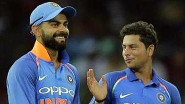 File image of Virat Kohli and Kuldeep Yadav celebrating a wicket.(AP)