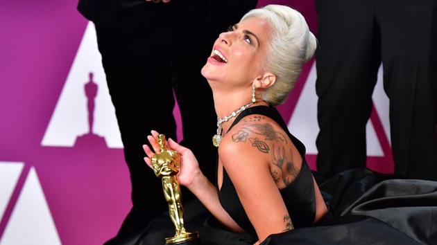 Oscars 2019: Lady Gaga poses in the press room with the Oscar during the 91st Annual Academy Awards at the Dolby Theater in Hollywood, California.(AFP)