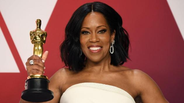 Actor Regina King, winner of the Best Actress in a Supporting Role award for If Beale Street Could Talk poses in the press room.(AFP)