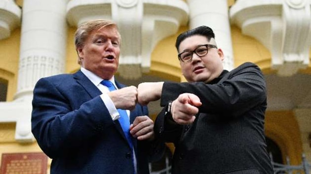 The Kim lookalike, who goes by the name Howard X, popped up in Vietnam’s capital of Hanoi on Friday along with his partner who impersonates Trump, drawing crowds and media.(AFP)