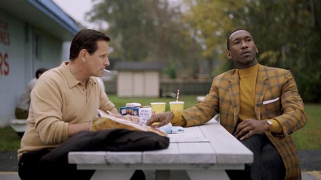 Viggo Mortensen as Tony Vallelonga and Mahershala Ali as Dr. Donald Shirley in Green Book, directed by Peter Farrelly.