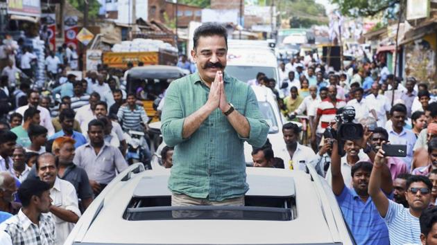 Kamal Haasan said he was not facing the Lok Sabha election alone and pointed to the huge crowd and sought donations from them to face the polls. (PTI) Kamal Haasan said he was not facing the Lok Sabha election alone and pointed to the huge crowd and sought donations from them to face the polls. (PTI)