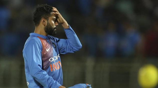 Virat Kohli reacts after India lost the first T20I against Australia.(AP)