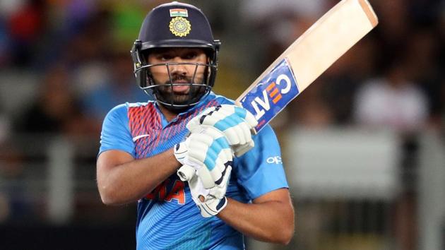 Rohit Sharma plays a shot during the second Twenty20 international match between New Zealand and India.(AFP)