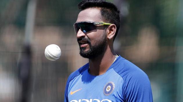 Krunal Pandya prepares to bowl in the nets during a training session on the eve of their second T20 international match. (AP) Krunal Pandya prepares to bowl in the nets during a training session on the eve of their second T20 international match. (AP)