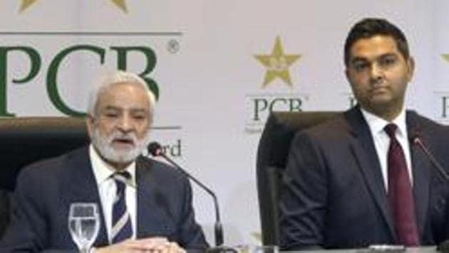 In this Feb. 10, 2019 photo, Pakistan Cricket Board's new managing director Wasim Khan, right, looks on during a press conference with the PCB chairman Ehsan Mani in Lahore, Pakistan(AP) In this Feb. 10, 2019 photo, Pakistan Cricket Board's new managing director Wasim Khan, right, looks on during a press conference with the PCB chairman Ehsan Mani in Lahore, Pakistan(AP)