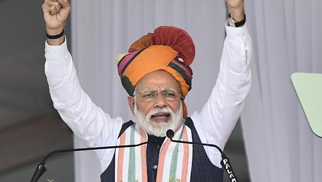 Prime Minister Narendra Modi addresses a public rally in Churu, Rajasthan, Tuesday, Feb 26, 2019. (PTI photo) Prime Minister Narendra Modi addresses a public rally in Churu, Rajasthan, Tuesday, Feb 26, 2019. (PTI photo)