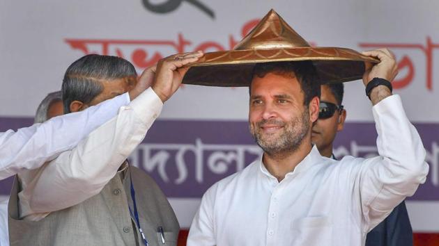 Congress president Rahul Gandhi today asserted that his party will protect the culture, history and language of the northeast if voted to power.Kicking off the poll campaign in Assam, Gandhi attacked the BJP and the RSS, accusing them of “burning” every state in the region. (PTI) Congress president Rahul Gandhi today asserted that his party will protect the culture, history and language of the northeast if voted to power.Kicking off the poll campaign in Assam, Gandhi attacked the BJP and the RSS, accusing them of “burning” every state in the region. (PTI)