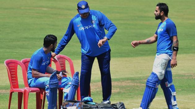 India players train ahead of the second T20I against Australia. (AFP) India players train ahead of the second T20I against Australia. (AFP)