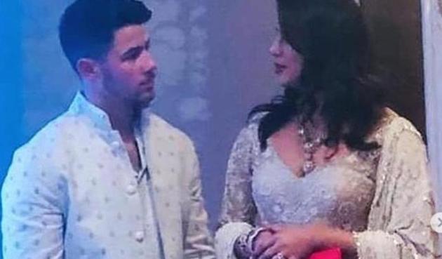 Priyanka Chopra and Nick Jonas caught in a candid moment during the roka ceremony of her brother.(Instagram)