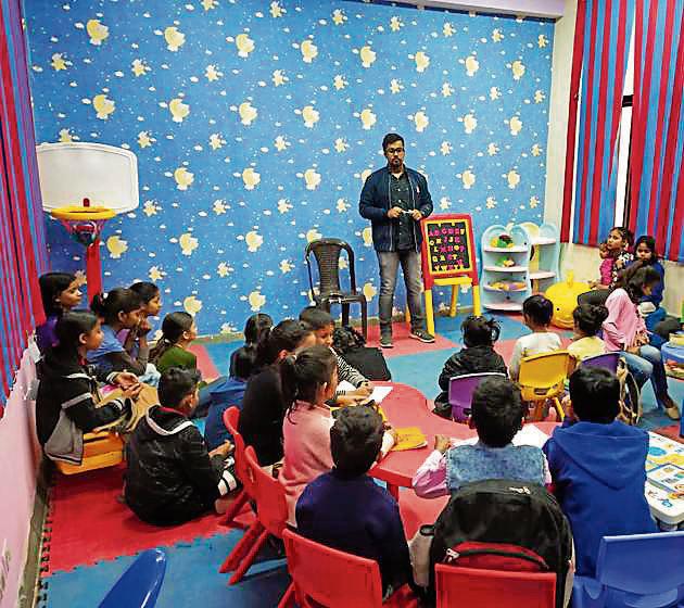 Colourful slippers of all sizes were lined outside room no. 22 of Mandir Marg police station where children from nearby informal settlements had gathered to learn English, Mathematics, and more.(Handout)