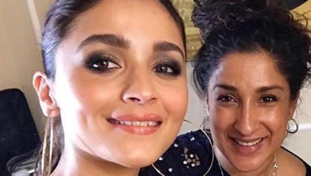 Alia Bhatt with her make-up artist Mira Parmar at Akash Ambani pre-wedding function.(Instagram)