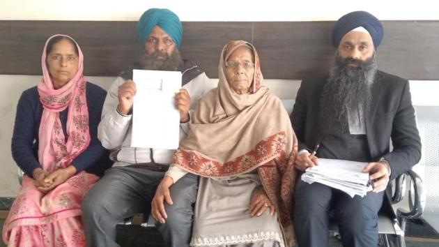 The family of one of the victims, Gurmail Singh, in a Mohali court.(HT Photo)