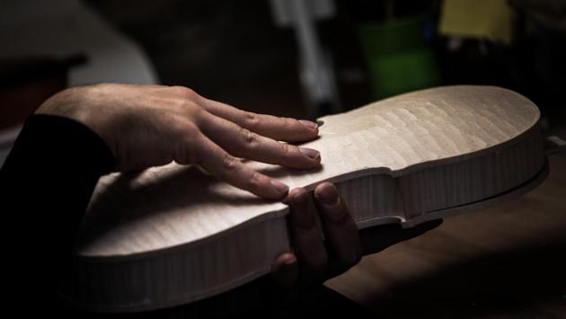 Trained at the Ecole nationale de lutherie de Mirecourt, in eastern France, Wiedmer served apprenticeships in New York -- and London with renowned luthier Florian Leonhard -- before setting up shop in Lyon three years ago. (Jeff Pachoud / AFP) Trained at the Ecole nationale de lutherie de Mirecourt, in eastern France, Wiedmer served apprenticeships in New York -- and London with renowned luthier Florian Leonhard -- before setting up shop in Lyon three years ago. (Jeff Pachoud / AFP)