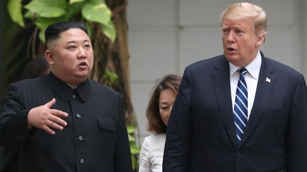 North Korea's leader Kim Jong Un and US President Donald Trump talk in the garden of the Metropole hotel during the second North Korea-US summit in Hanoi, Vietnam February 28, 2019. (Reuters) North Korea's leader Kim Jong Un and US President Donald Trump talk in the garden of the Metropole hotel during the second North Korea-US summit in Hanoi, Vietnam February 28, 2019. (Reuters)