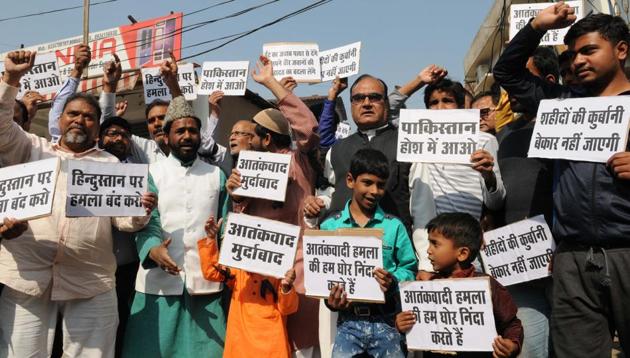 Protesters in Ranchi against the terrorist attack on the CRPF convoy in Pulwama, February 15. The audacious nature of the strikes within Pakistani territory by the Indian Air Force has pointed to a strategic shift in how New Delhi will approach retaliation for attacks sponsored from beyond the border(Diwakar Prasad/ Hindustan Times)