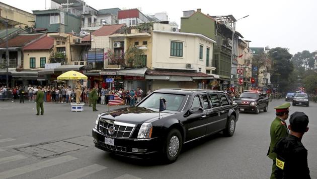 US President Donald Trump is driven back to the Marriott hotel in Hanoi. The two leaders cut short their second summit in a stunning collapse of talks. “The two leaders discussed various ways to advance denuclearization and economic driven concepts. No agreement was reached at this time, but their respective teams look forward to meeting in the future.” a White House statement said. (Minh Hoang / AP)
