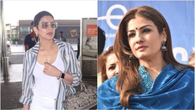 Sonali Bendre at the airport and Raveena Tandon at the Juhu Beach.(Varinder Chawla)