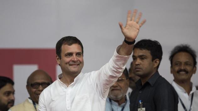 Congress party president Rahul Gandhi at the rally at MMRDA grounds in BKC. (Satish Bate/HT Photo) Congress party president Rahul Gandhi at the rally at MMRDA grounds in BKC. (Satish Bate/HT Photo)
