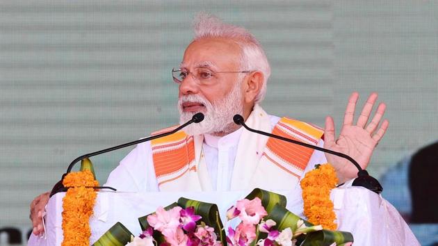 Prime Minister Narendra Modi at the inauguration and foundation stone laying ceremony of the various development projects, in Kanyakumari on Friday.(ANI)