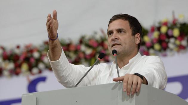 Congress President Rahul Gandhi addressing at a public meeting in Mumbai, Maharashtra on Friday. (ANI) Congress President Rahul Gandhi addressing at a public meeting in Mumbai, Maharashtra on Friday. (ANI)