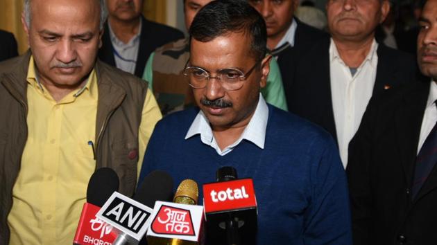 Delhi chief minister Arvind Kejriwal on Thursday criticised Prime Minister Narendra Modi for holding a mega cadre meeting of the Bharatiya Janata Party (BJP) amid the heightened tension with Pakistan.(Sonu Mehta/HT Photo)