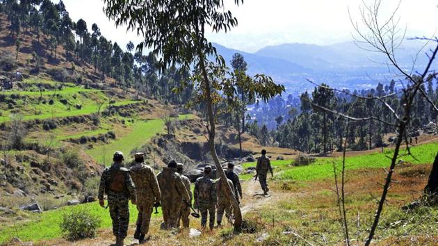 Pakistani soldiers patrol in the area where Indian planes were reportedly shot down, in Jaba, near Balakot. Pakistan Foreign Minister Shah Mehmood Qureshi said the return of the IAF pilot was on the table if it leads to “de-escalation” of tensions. India asserted that there was no question of a deal and Pakistan PM Imran Khan announced in Parliament that the pilot would be released on Friday. (AP)