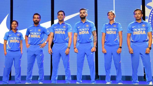 Indian cricket team members unveil the new 'Blue' Team India jersey ahead of World Cup 2019 at an event, in Chennai, Tamil Nadu. (PTI) 
