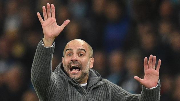 Manchester City's Spanish manager Pep Guardiola gestures on the touchline. (AFP) Manchester City's Spanish manager Pep Guardiola gestures on the touchline. (AFP)