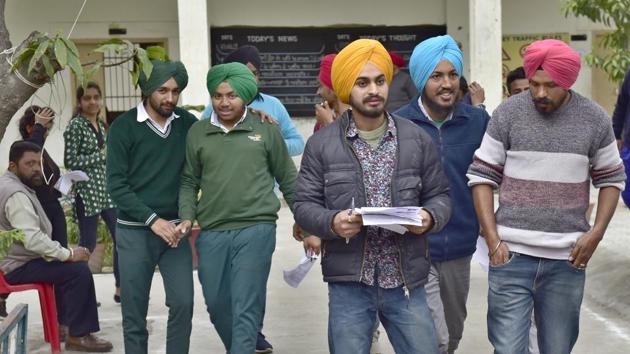 Students coming out after appearing Class 12th exam of Punjab School Education Board at Government School Cemetery Road in Ludhiana on Friday (Gurminder Singh/Hindustan Times) Students coming out after appearing Class 12th exam of Punjab School Education Board at Government School Cemetery Road in Ludhiana on Friday (Gurminder Singh/Hindustan Times)