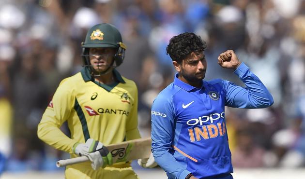 Kuldeep Yadav sends Usman Khawaja back to the pavilion. (PTI)