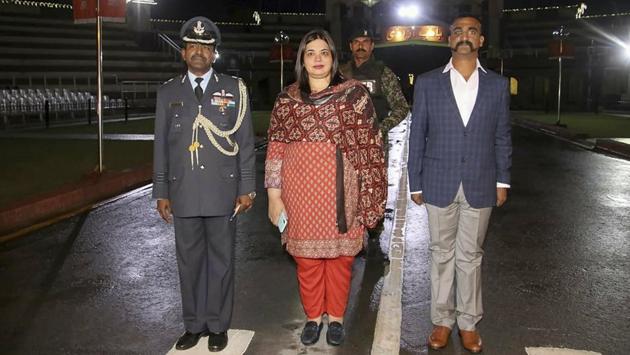 Indian Air Force (IAF) pilot Wing Commander Abhinandan Varthaman as he is released by Pakistan authorities at Wagah border on the Pakistani side. Varthaman was captured by Pakistan after his jet went down following a strike by an enemy missile. (PTI) 