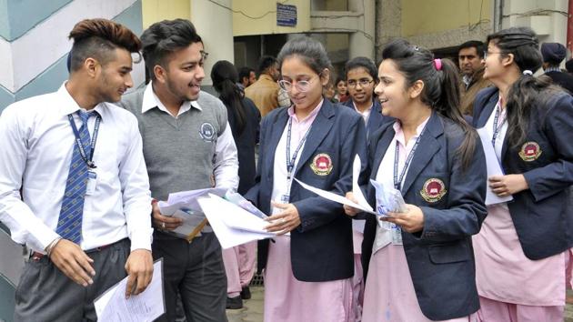 Students coming out after appearing Class 12 exam of Central Board of Secondary Education (CBSE) at BCM Arya Model Senior Secondary School, Shastri Nagar, in Ludhiana on Saturday. (Gurminder Singh/Hindustan Times) Students coming out after appearing Class 12 exam of Central Board of Secondary Education (CBSE) at BCM Arya Model Senior Secondary School, Shastri Nagar, in Ludhiana on Saturday. (Gurminder Singh/Hindustan Times)