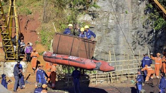 Bodies of four coal miners were fished out from an illegal rat-hole mine in Nagaland’s Longleng district. A case of unnatural deaths has been reported and police suspect a mudslide or inhalation of a toxic gas as possible causes of the deaths.(Reuters)