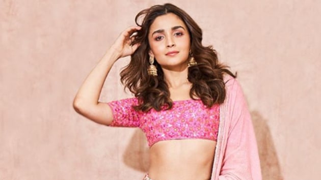 Alia Bhatt wears a pastel pink embroidered lehenga by designer Manish Malhotra.(Manish Malhotra/Instagram)