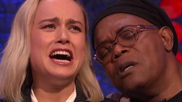 Brie Larson and Samuel L Jackson recreate Bradley Cooper and Lady Gaga’s Oscars performance.